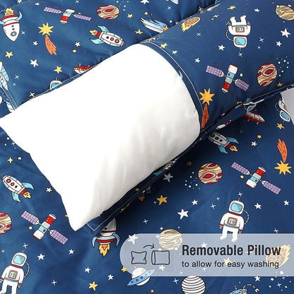 Bunnikins & Clover Toddler Nap Mat with Removable Pillow, Nap Mats for Preschool, Easy Clean Toddler Nap Pad for Kindergarten, Kids Sleeping Bag for Travel Camping