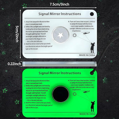 2 Pieces Signal Mirror Survival Camping Mirror 2 x 3 Inch Emergency Signaling PFD Rescue Whistle with 2 Pack Mini Compass for Hiking, Camping, Backpacking and Emergency Situations