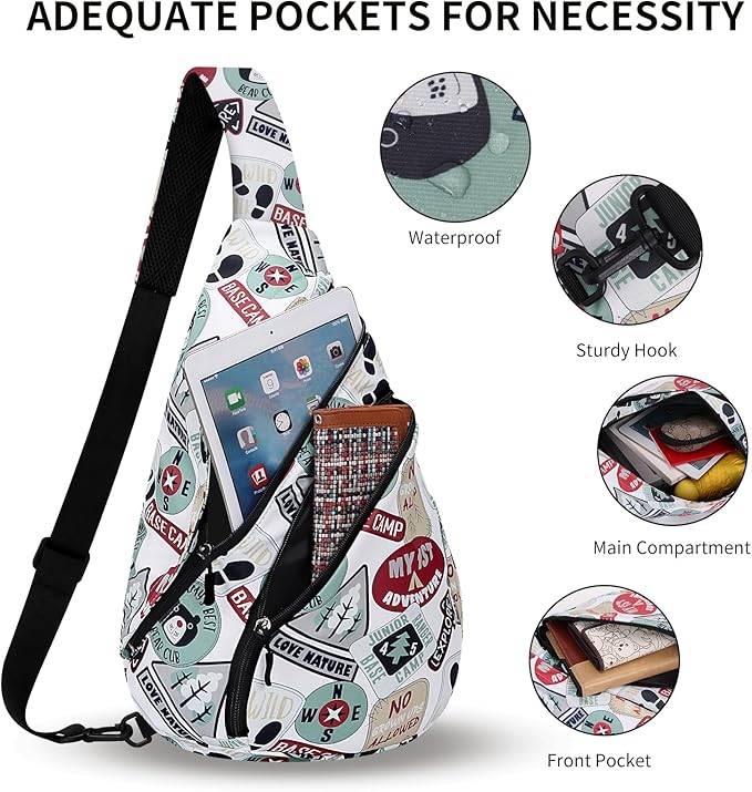 HUA ANGEL Crossbody Sling Bag for Men & Women Lightweight Waterproof Chest Shoulder Bag for Travel Hiking & Everyday Use