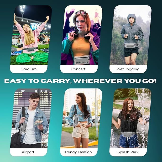 Drench Clear Waist Bag – Stadium Approved, Touchscreen Friendly, Water-Resistant Zipper, Fits iPhone 15, 14, 13, Samsung Galaxy S23, Pixel 8 – Small Concert Bag for Events, Airports, Casual Fashion