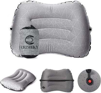 Camping Pillow - Inflatable Pillow - Travel Pillows for Backpacking & Airplane, Lumbar Support 2.0 Blow Up Pillows, Ultralight Compressible, Comfortable, Ergonomic Pillows (Light Grey)