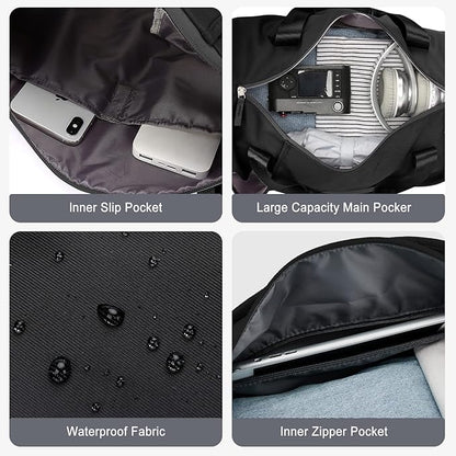 Gym Bag for Women & Men with Wet & Shoe Compartment - Small Duffle Bag for Travel, Sport, Gym, Workout & Overnight Use - Black