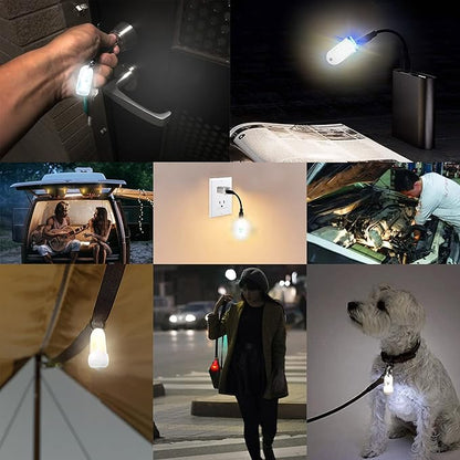 2 Pack USB Mini LED Lantern, Waterproof EDC Keychain LED Flashlight for Camping, Rechargeable Battery Small Stick Lamp Maglite Puck Dog Collar Torch Light for Night Shift Walking (White + Red)