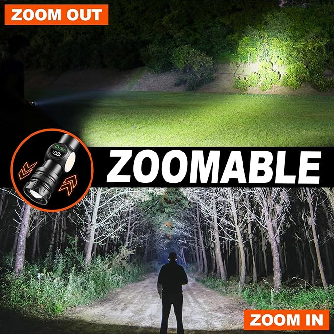5000mAh Rechargeable Flashlight USB 5000 Lumens Outdoor Strong Cob Light, Zoomable Beam LED Flash Light with Magnet 9 Light Modes and SOS for Emergencies, Home, Camping, Hiking, Pet Walking