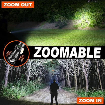 5000mAh Rechargeable Flashlight USB 5000 Lumens Outdoor Strong Cob Light, Zoomable Beam LED Flash Light with Magnet 9 Light Modes and SOS for Emergencies, Home, Camping, Hiking, Pet Walking