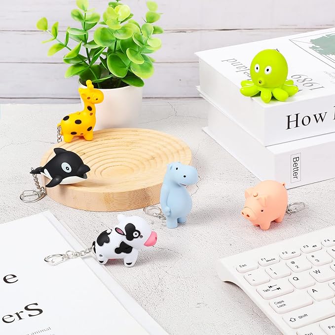 6 Pieces Nurse Flashlight Pediatric Nurse Flashlight Keychain Animal Flashlight Puppy Keychain Tiger Flamingo Sloth Dinosaur Cat Flashlight Keychain Pen Lights for Nurses Badge Reel