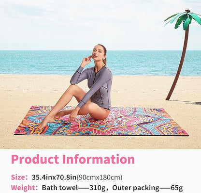 Hiturbo Microfiber Beach Towel-Quick Fast Dry Super Bath Towels Absorbent Lightweight Pool Beach Blanket, Ultra Compact Perfect for Travel Pool Swimming Bath Camping Yoga Gym Sports