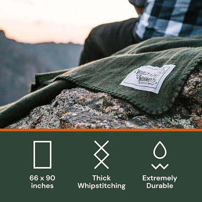 Woolly Mammoth Merino Wool Blanket - Large 66" x 90", 4LBS Camp Blanket | Throw for The Cabin, Cold Weather, Emergency, Dog Camping Gear, Hiking, Survival, Army, Outside, Outdoors – Hunter Green