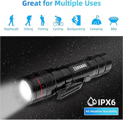 COSOOS 3 Mini LED Tactical Flashlights with Clip, 3.7inch Zoomable Bright AA Flashlight High Lumen, Pocket-Size Penlight, 1 Light Mode, Small Portable Waterproof Pen Flash Light for Camping