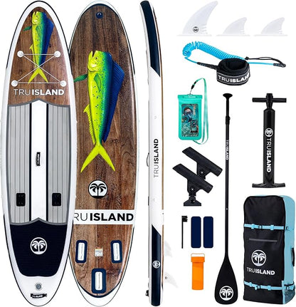 TRUISLAND Inflatable Paddle Board, Stand Up Paddle Board with Backpack, Non-Slip Thickened Deckpad, Waterproof Phone Case, Leash, Paddle, Hand Pump