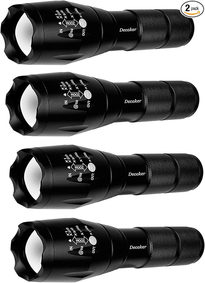 Tactical Flashlight Military Grade 5 Mode 3000 Lumens Tactical Led Waterproof Flashlights, 4-Pack