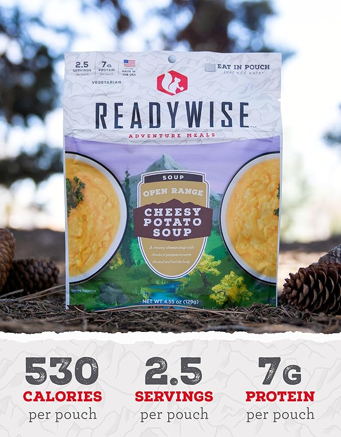 READYWISE - Adventure Meal, Cheesy Potato Soup, 2 Servings, Pack of 1, Emergency Preparedness, Freeze Dried Food, MRE, Snack Pack or Emergency Food, Backpacking, Camping, Hiking, and, Survival Food