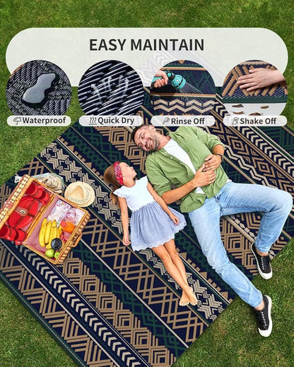 MontVoo Outdoor Rug Carpet 8x10 Waterproof-Patio Rug Mat Reversible RV Camping Rug Picnic Mat Plastic Straw Outside Rug for Balcony Porch Deck Beach-Boho Outdoor Area Rug for Patio Decor Colorful