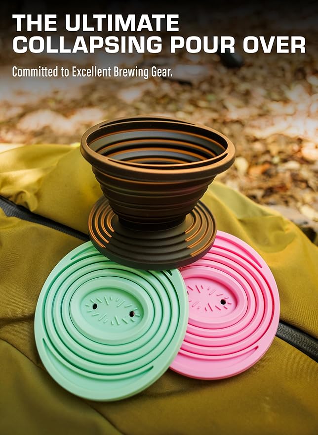 COLETTI Sierra Collapsible Coffee Pour Over Dripper — Camping Coffee Filter — Includes Pack of Paper Filters (Pink)