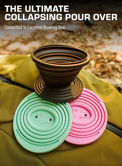 COLETTI Sierra Collapsible Coffee Pour Over Dripper — Camping Coffee Filter — Includes Pack of Paper Filters (Pink)
