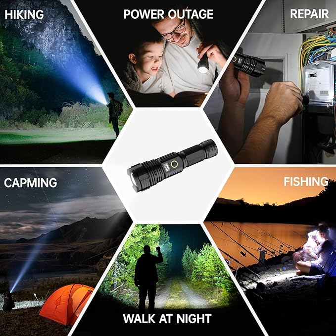 Flashlights High Lumens Rechargeable, 990,000 Lumens Super Bright Flashlight with LCD Digital Display, Zoom, 5 Modes, IPX7 Waterproof, Powerful Tactical Flashlight for Emergencies, Camping