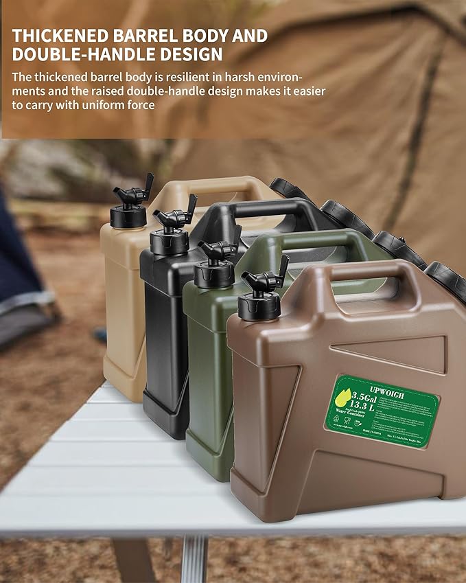 3.5 Gallon Water Jug, Overlanding Gear Water Containers Spigot, Camping Essential Truly Leak-Proof Press Faucet Green Water Tank,BPA Free Portable Emergency Water Storage for Outdoors Hiking RV