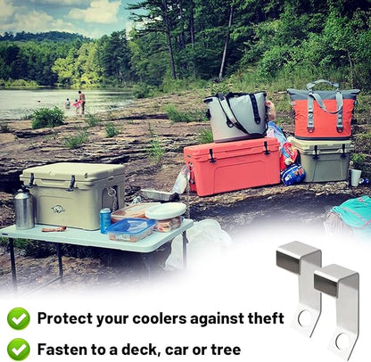 Cooler Lock Bracket, 2 Pack, Compatible with Yeti/RTIC Coolers, Tie Down Kit Made of Premium Stainless Steel
