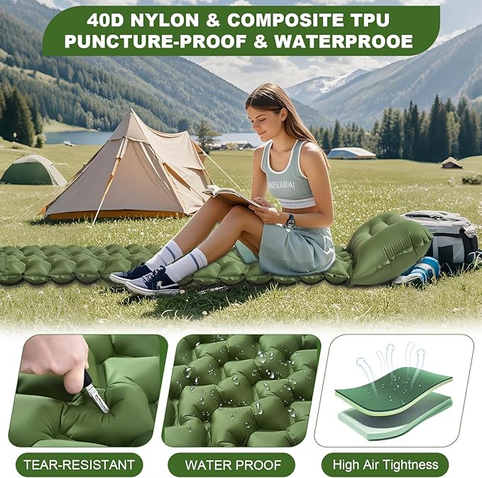Sleeping Pad for Camping - Ultralight (1.9lbs) Inflatable Camping Mattress with Built-in Pillow & Foot Pump, 4" Thick Compact Air Pad for Backpacking, Hiking, Traveling, One-Second Deflation