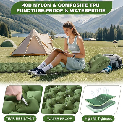 Sleeping Pad for Camping - Ultralight (1.9lbs) Inflatable Camping Mattress with Built-in Pillow & Foot Pump, 4" Thick Compact Air Pad for Backpacking, Hiking, Traveling, One-Second Deflation