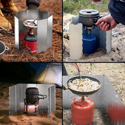 Camping Stove Windscreen, Ohuhu Camp Stove Windscreen 8/10/12 Plates Aluminum Folding Portable Camping Stove Windshield Burner Stove with Carry Bag for Camping Picnic Backpacking Cooking