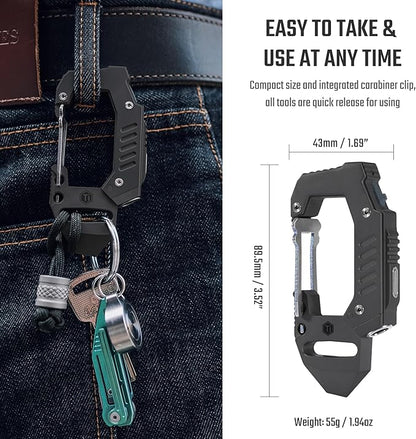 KeyUnity KF02 Titanium Multitool Carabiner Clip, 7 in 1 Multifunctional Keychain Flashlight for Camping, Hiking & Outdoor Activities