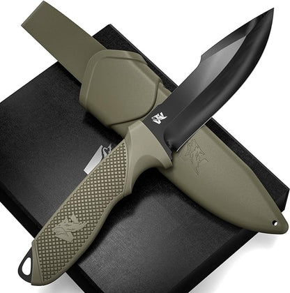 WOLF-I Full Tang Survival Knife with Sheath - Stylish Tactical Fixed Blade Knife - Made of D2 Steel - Bushcraft and Camping Knife Survival - Perfect EDC Outdoor Knife with TPE Handle