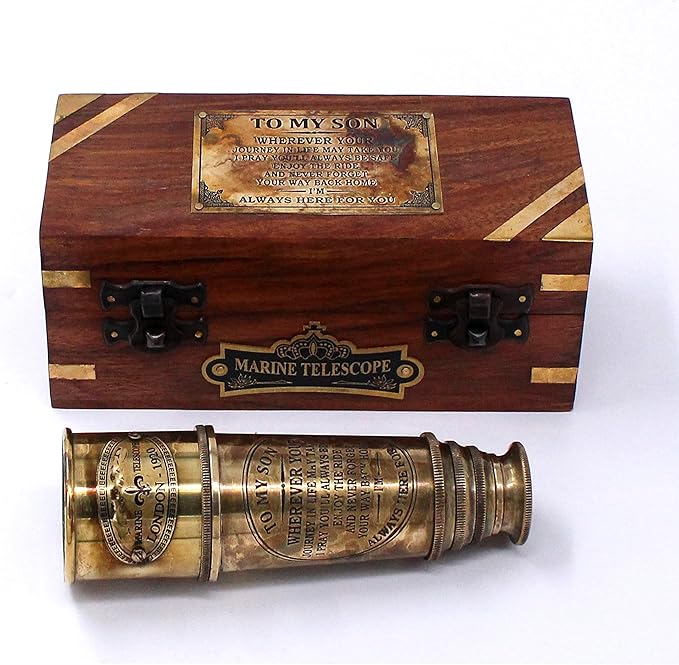 1920 Brass Maritime “to My Son” Camping Telescope - Engraved Graduation Day Gift for Son - Birthday Gift for Son