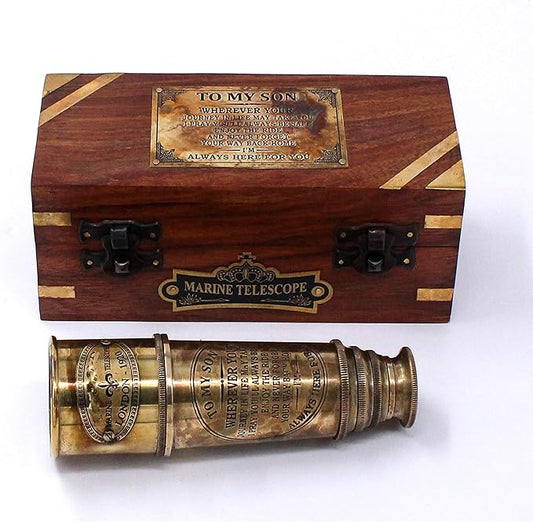 1920 Brass Maritime “to My Son” Camping Telescope - Engraved Graduation Day Gift for Son - Birthday Gift for Son