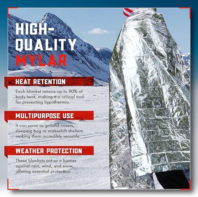 Mart Cobra Emergency Blanket 4-Pack Emergency Survival Blanket Survival Gear & Camping Supplies Thermal Blankets Reusable Mylar Blanket Space Blankets Emergency Supplies Car Emergency Bug Out Bag Foil