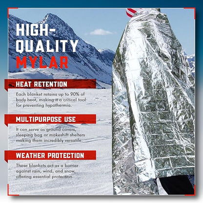 Mart Cobra Emergency Blanket 4-Pack Emergency Survival Blanket Survival Gear & Camping Supplies Thermal Blankets Reusable Mylar Blanket Space Blankets Emergency Supplies Car Emergency Bug Out Bag Foil