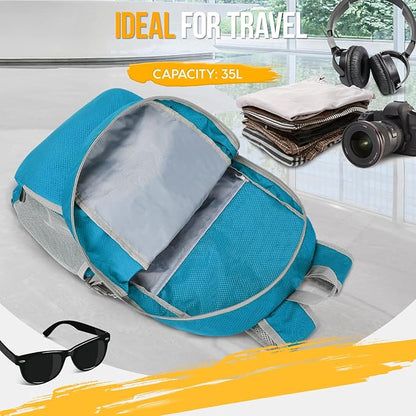 ZOMAKE Lightweight Packable Backpack 35L - Light Foldable Backpacks Water Resistant Collapsible Hiking Backpack - Compact Folding Day Pack for Travel Camping(Light Blue)