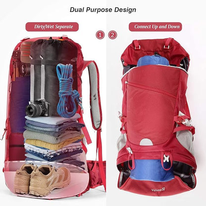 HOMIEE 50L Hiking Backpack Travel Bag Waterproof Camping Backpack with Rain Cover Lightweight Backpacking Backpack Rucksack
