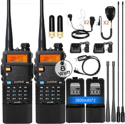 BAOFENG UV-5R 8W Ham Radio Handheld Long Range with 3800mAh Type-C Charging Port Battery, UV5R Rechargeable Handheld Walkie Talkie, Dual Band Two Way Radio for Adults (2 Pack)