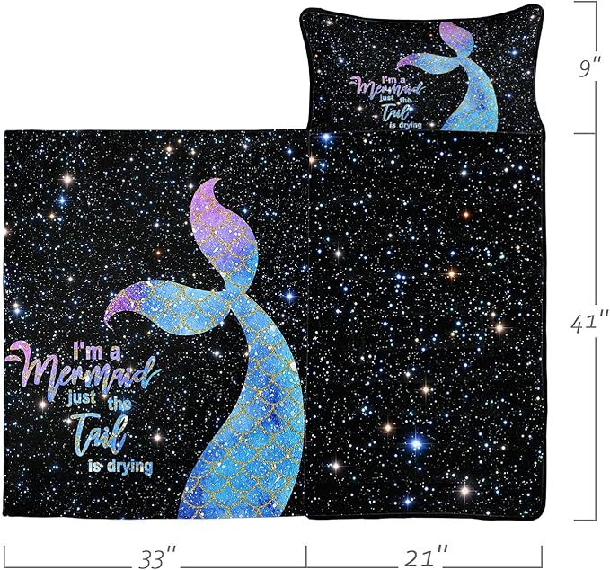 Space Nap Mat - Space Ship Galaxy Sleeping Bag with Removable Pillow - Daycare and Sleepovers Preschool Kindergarten Bedding Set for Kids Toddler Boys Girls