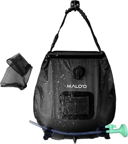 Malo'o 5 gallon/20L Portable Solar Shower Bag, Solar Heating Camping Shower Bag with Removable Hose and On-Off Switchable Shower Head for Camping Gear, Surfing, Beach, Swimming, Outdoor Travel, hiking