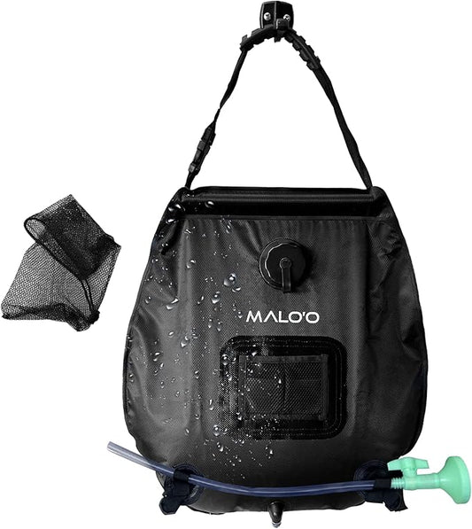 Malo'o 5 gallon/20L Portable Solar Shower Bag, Solar Heating Camping Shower Bag with Removable Hose and On-Off Switchable Shower Head for Camping Gear, Surfing, Beach, Swimming, Outdoor Travel, hiking