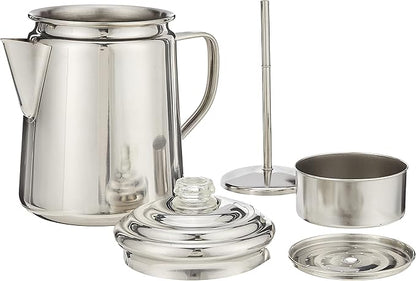 Coleman Stainless Steel Percolator Coffee Pot 12-Cup Capacity Lightweight Coffee Percolator No Filter Needed Durable Outdoor For Camping Backpacking RV Stovetop Campfire & More