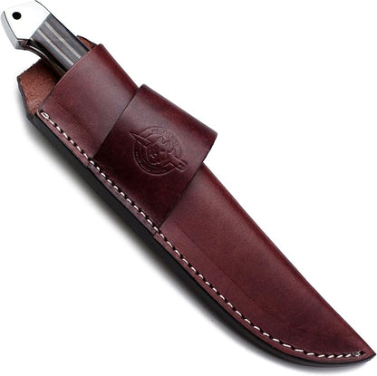 Handmade Damascus Steel Knife for Hunting,Survival,Camping,Bushcraft,and Fishing Fixed Blade with Drop Point-Full Tang Micarta Handle with Cowhide-Leather Sheath - WKD-798