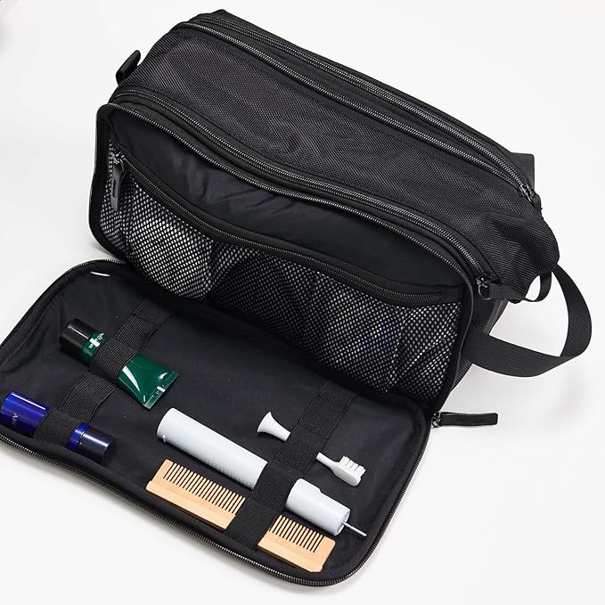 Purevave Large Compact Mens Toiletry Travel Bag Hanging, Mens Dopp Kit for Travel Waterproof, Wash Pouch Black