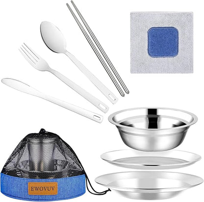 Camping Mess Kit - for Camping 1 to 2 Person boy Scout Camp Dishes Camping Cooking Utensils Accessories Plates Dinnerware Set Outdoor
