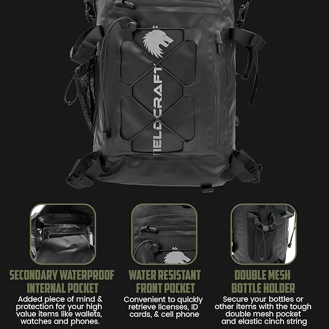 FIELDCRAFT Wayfarer Waterproof Rolltop Backpack Dry Bag for Outdoor, Water Sports, Kayaking, Boating, Camping, Hiking, Scuba Diving, Fishing, Beach, and Lake Activities