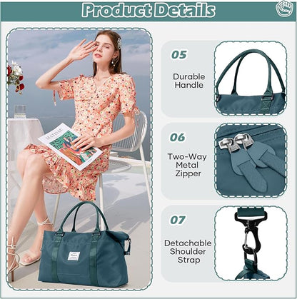 Small Gym Duffle Bag for Women, Mini Cute Weekender Handbag Carry on Travel Bag for Airplane, Water Resistant Sports Yoga Tote Bag with Dry Wet Separated Pocket