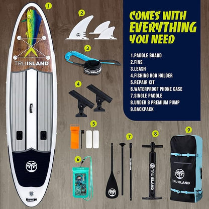 TRUISLAND Inflatable Paddle Board, Stand Up Paddle Board with Backpack, Non-Slip Thickened Deckpad, Waterproof Phone Case, Leash, Paddle, Hand Pump