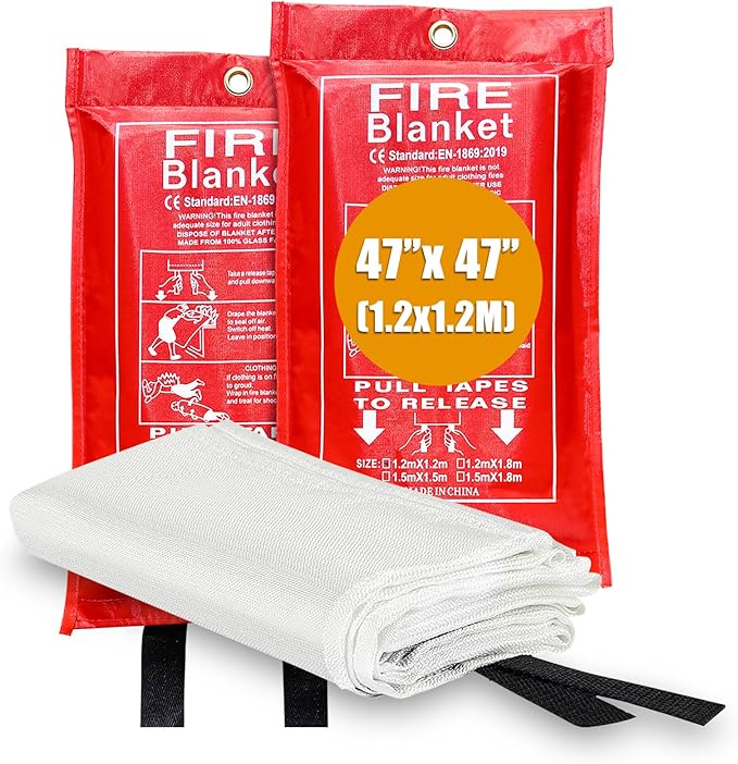 Fire Blanket, 2 Pack- 47”x 47” Fire Extinguisher Blankets for Home & Kitchen, High Heat Resistant Fire Suppression Blankets for Home Safety, Grill, Car, Office, Warehouse, and Camping