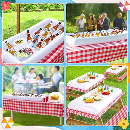 3PCS Inflatable Serving Bar Salad Ice Tray Food Drink Containers - BBQ Picnic Pool Party Supplies Buffet Luau Cooler,with a Drain Plug