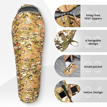 OneTigris Light Patrol 4 Season Mummy Sleeping Bag, 32°F Cold Weather Camping Bags for Camping Hiking Backpacking, Survival Gear