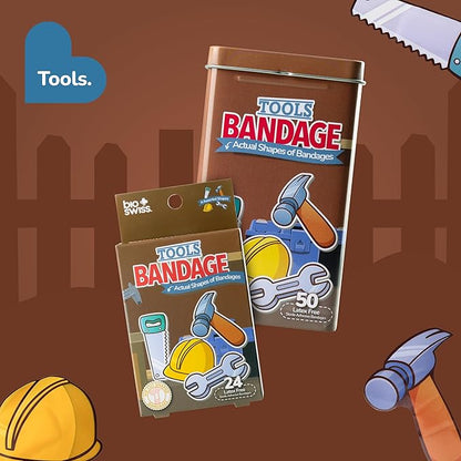 BioSwiss Bandages, Tools Shaped Self Adhesive Bandage, Latex Free Sterile Wound Care, Fun First Aid Kit Supplies for Kids and Adults, 24 Count