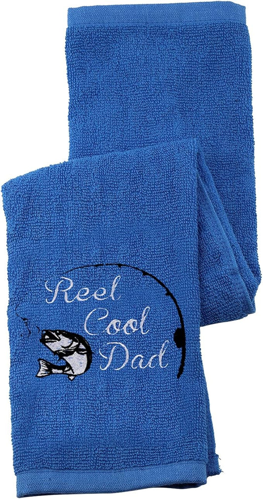 Fishing Towel Fisherman Gift Reel Cool Dad Papa Embroidered Towel with Clip