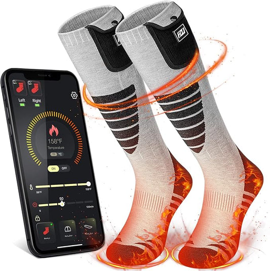 Heated Socks for Women Men Rechargeable Washable, Battery Electric Heated Socks Foot Warmers with APP Control for Skiing Hunting Riding Camping Fishing Hiking Outdoor Work